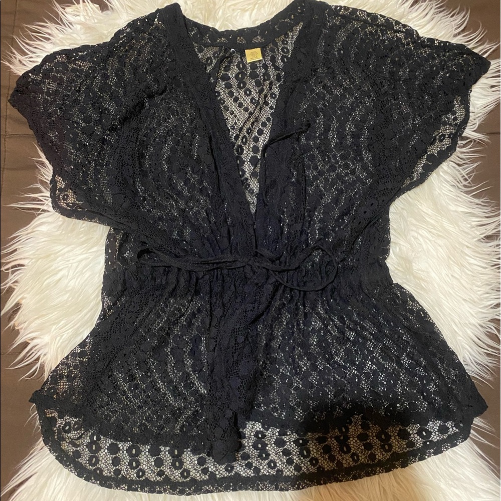 BLACK BUTTON TIE CARDIGAN